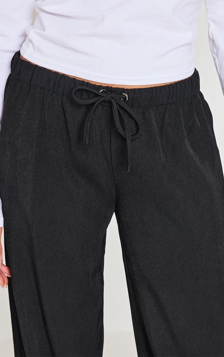 Black Premium Woven Drawstring Waistband Low Rise Pants Product Image