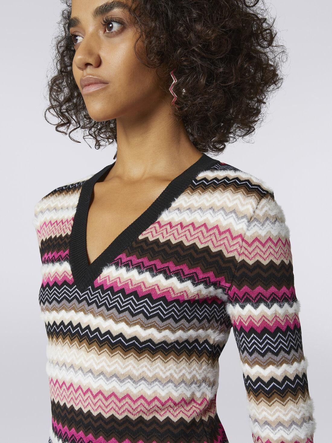 Wool blend V-neck mini dress with zigzag weave Multicoloured | Missoni Product Image