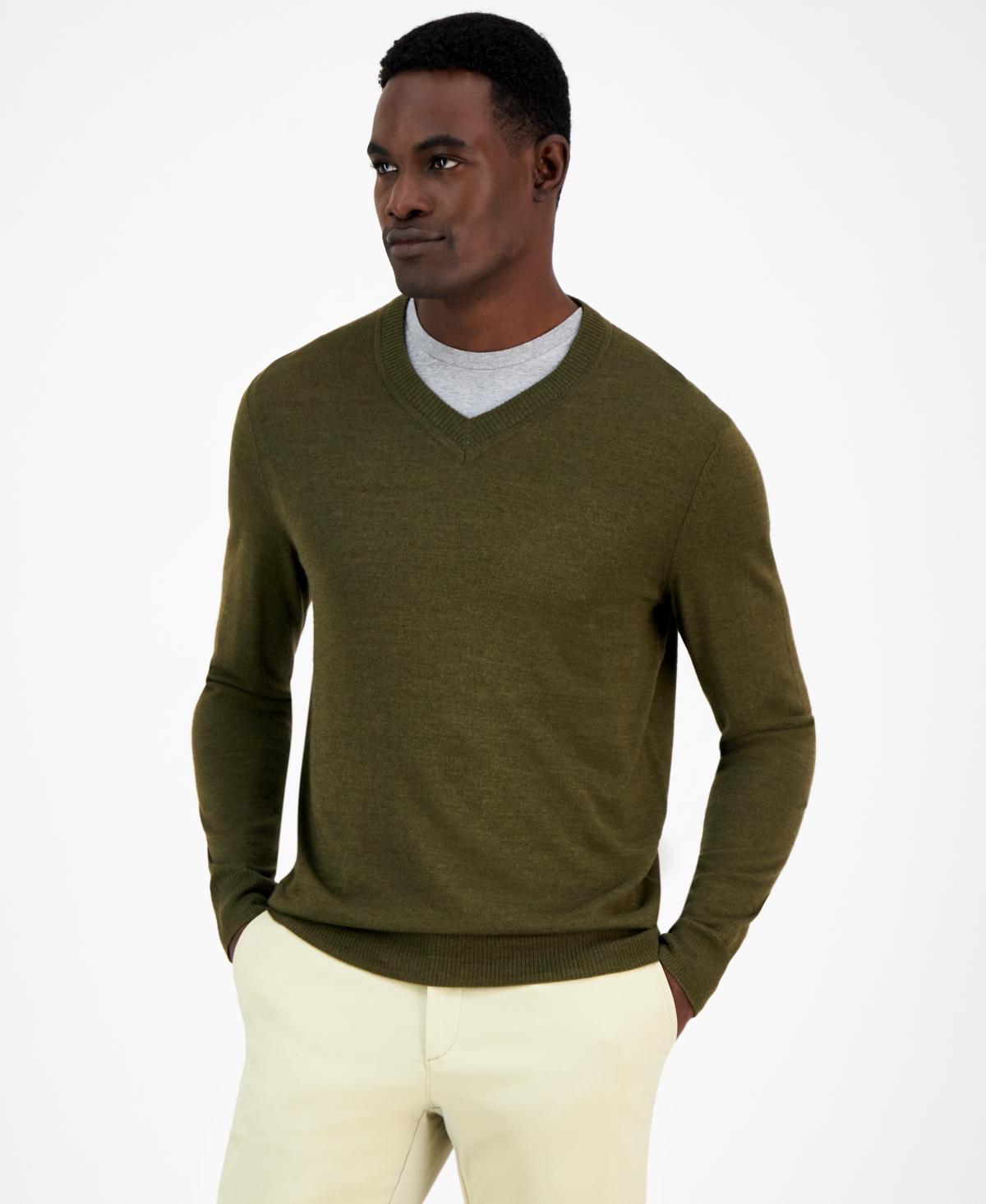 Alfani Mens Long-Sleeve V-Neck Merino Sweater, Created for Macys Product Image