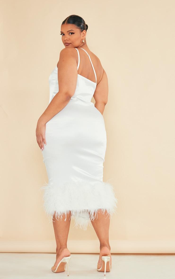  Plus Cream Satin Feather Trim One Shoulder Midi Dress Product Image