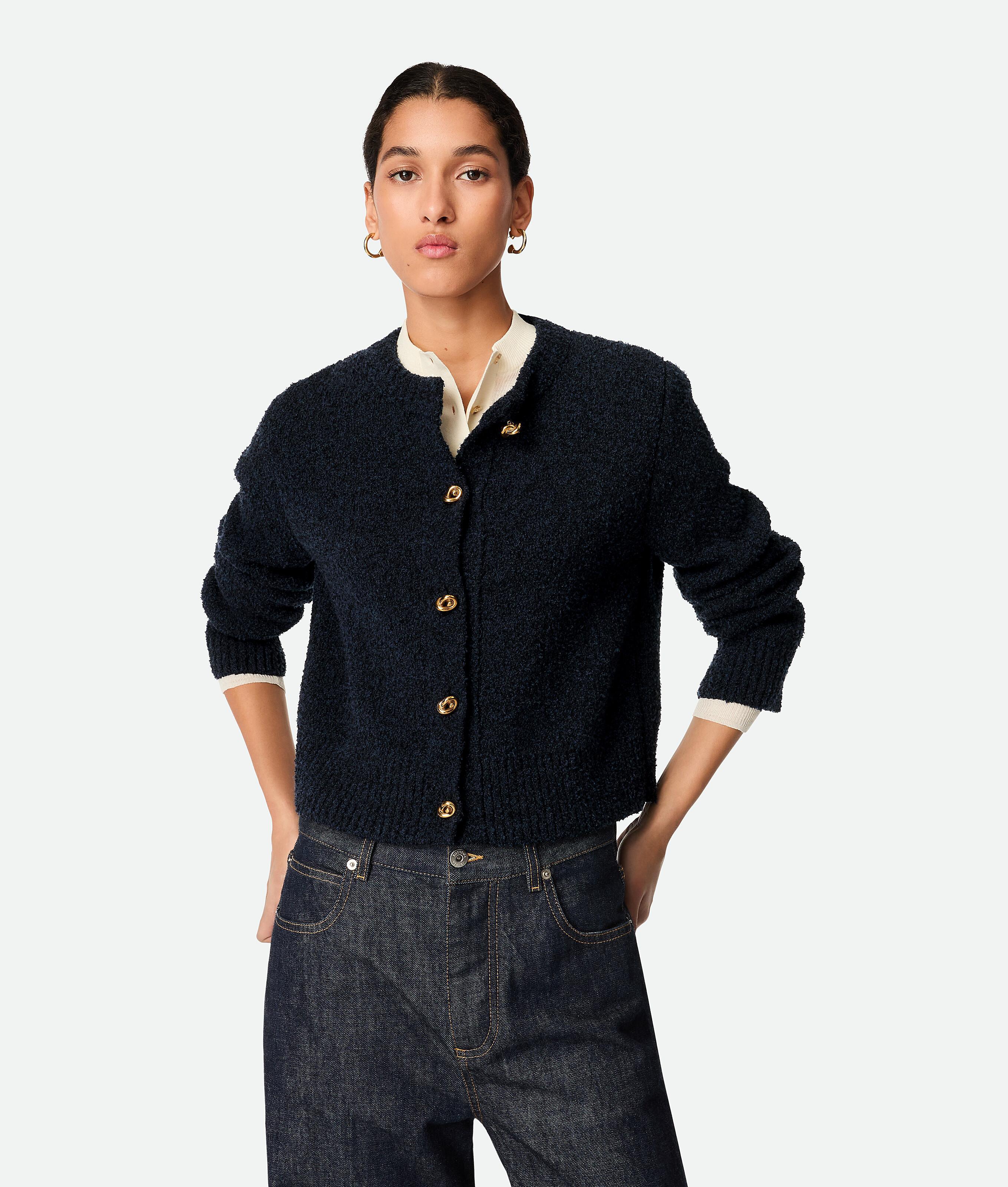 Women's Wool Boucle Cardigan in Navy Product Image