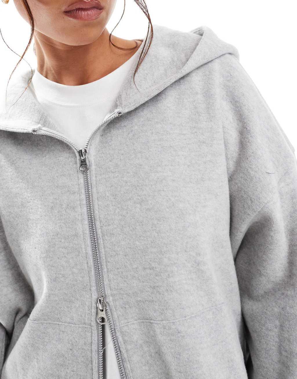 ASOS DESIGN supersoft zip up oversized hoodie in gray heather Product Image