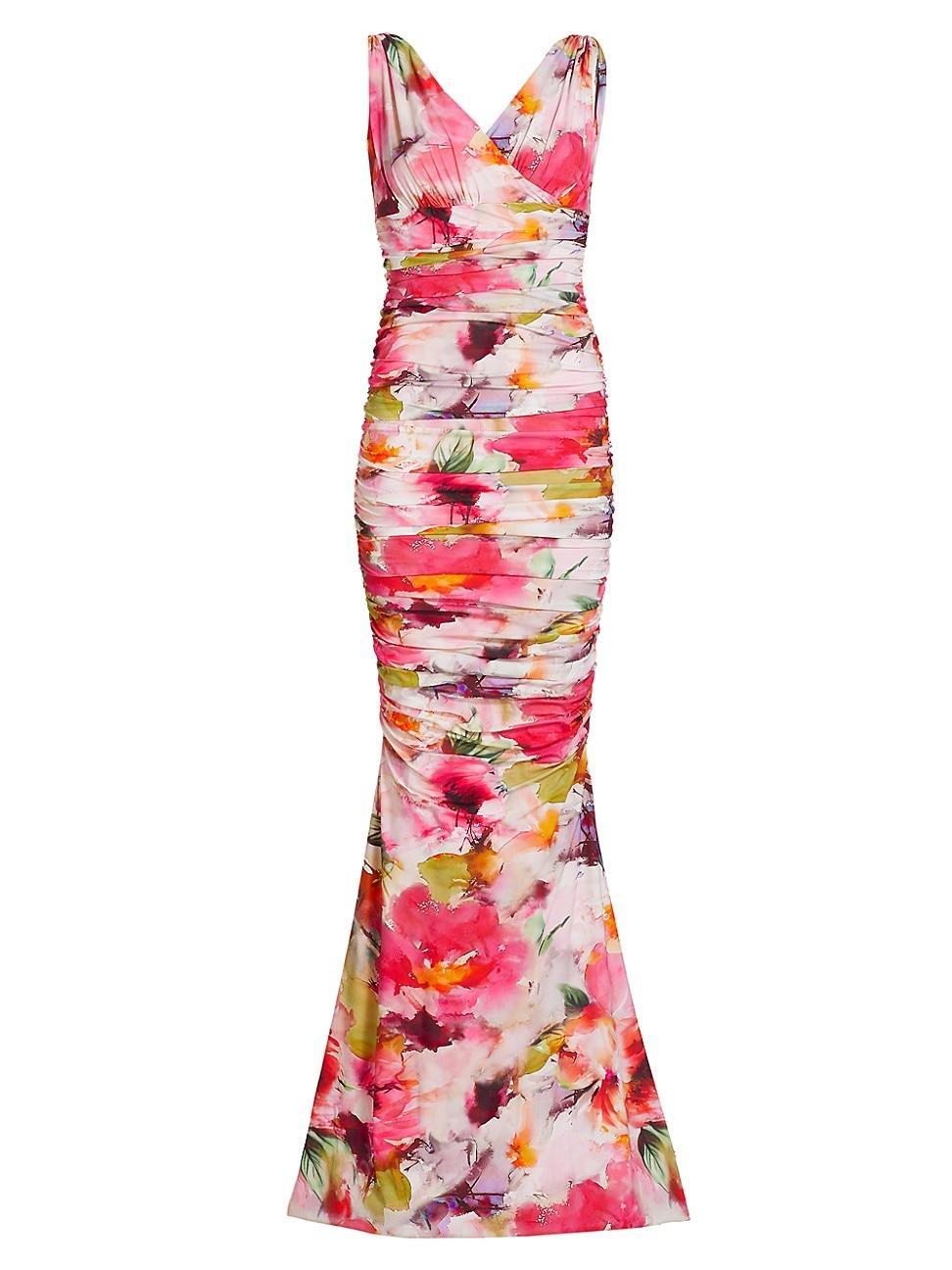 Womens Barbe Ruched Floral Gown Product Image