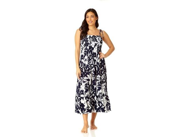 Anne Cole Smocked Dress (Navy White) Women's Swimwear Product Image