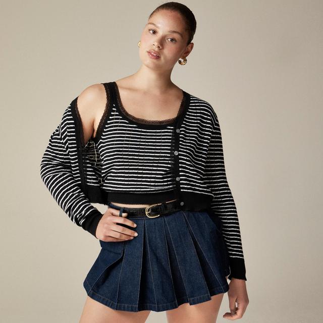 Pointelle premium cotton sweater-tank in stripe Product Image