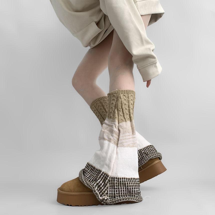 Plaid Panel Cable Knit Leg Warmers Product Image