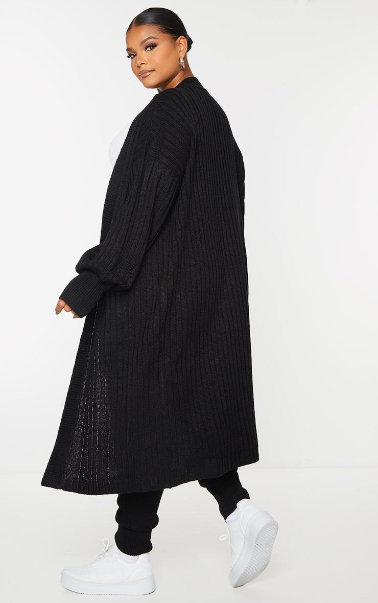 Plus Black Ribbed Knit Midi Cardigan Product Image