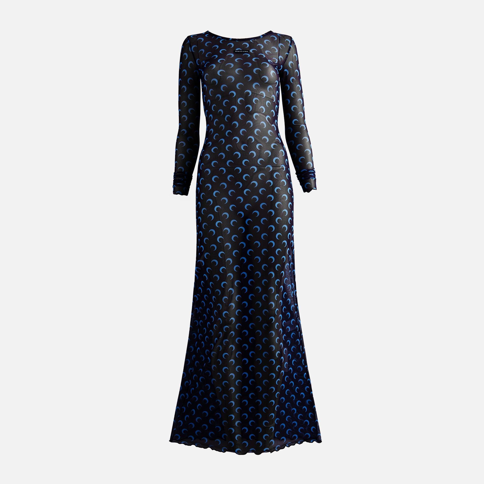 Marine Serre Moon Printed Mesh Panelled Dress - Navy Female Product Image