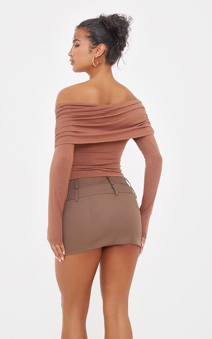 Brown Contour Jersey Bardot Foldover Long Sleeve Top Product Image