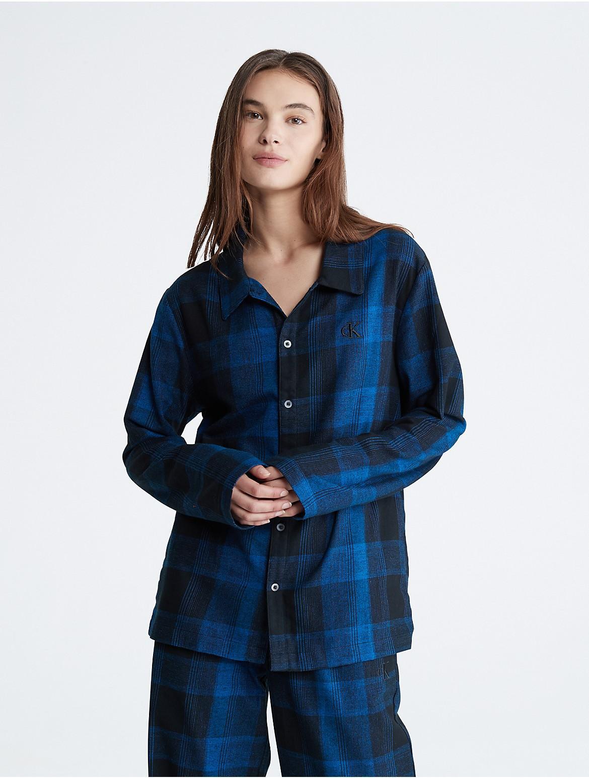 Calvin Klein Womens Pure Flannel Sleep Button-Down Shirt - Grey - L Product Image