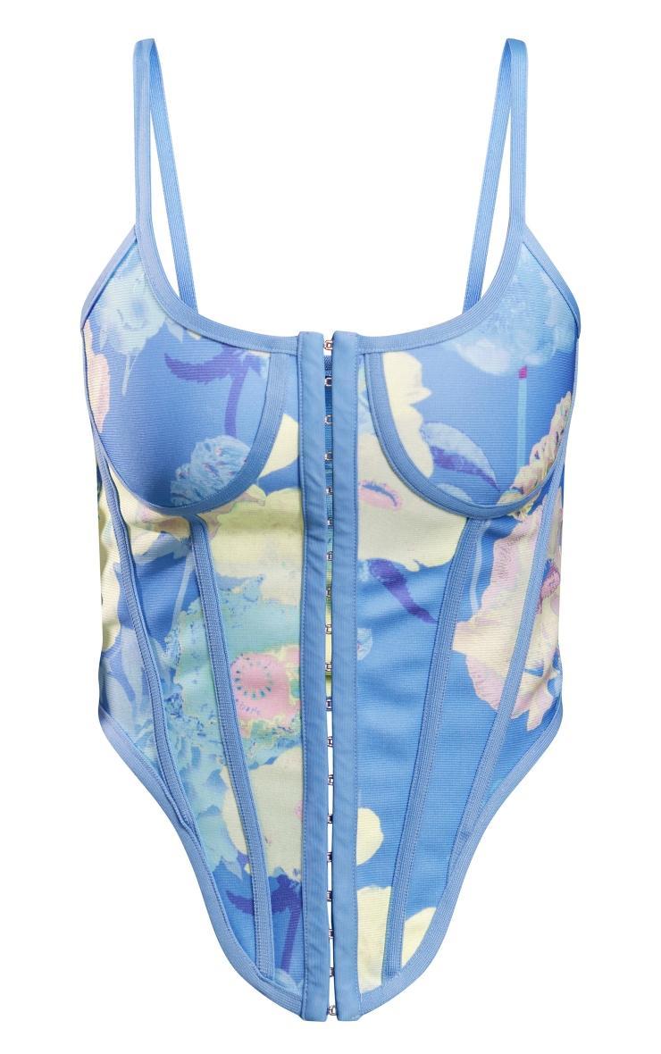 Blue Floral Bandage Hook And Eye Corset Product Image