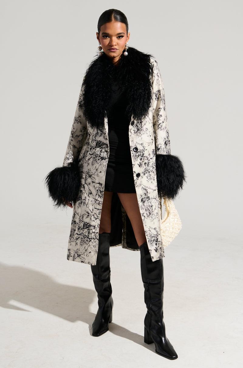 TALULAH REMOVABLE FUR TRIM TRENCH IN IVORY MULTI Product Image