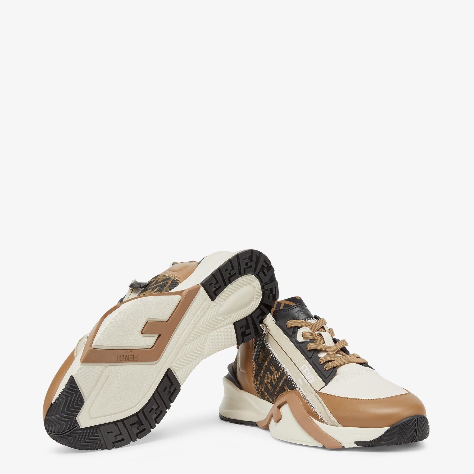 Fendi Flow SneakersBrown leather and brown FF jacquard running shoes Product Image