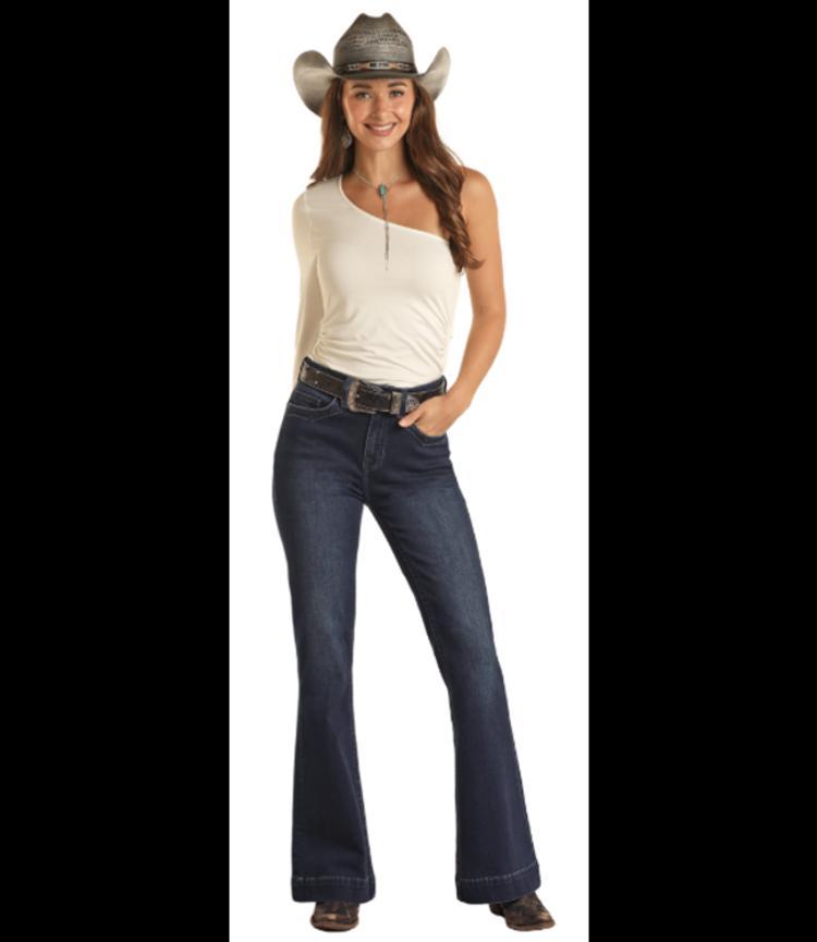 Rock & Roll Cowgirl® Ladies' Welt Pocket High Rise Dark Wash Trouser Jeans Product Image