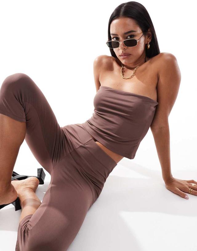 ASOS DESIGN clean longline bandeau in chocolate Product Image