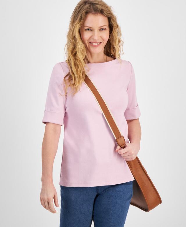 Style & Co Womens Boat-Neck Elbow Sleeve Cotton Top, Xs-4X, Created for Macys Product Image