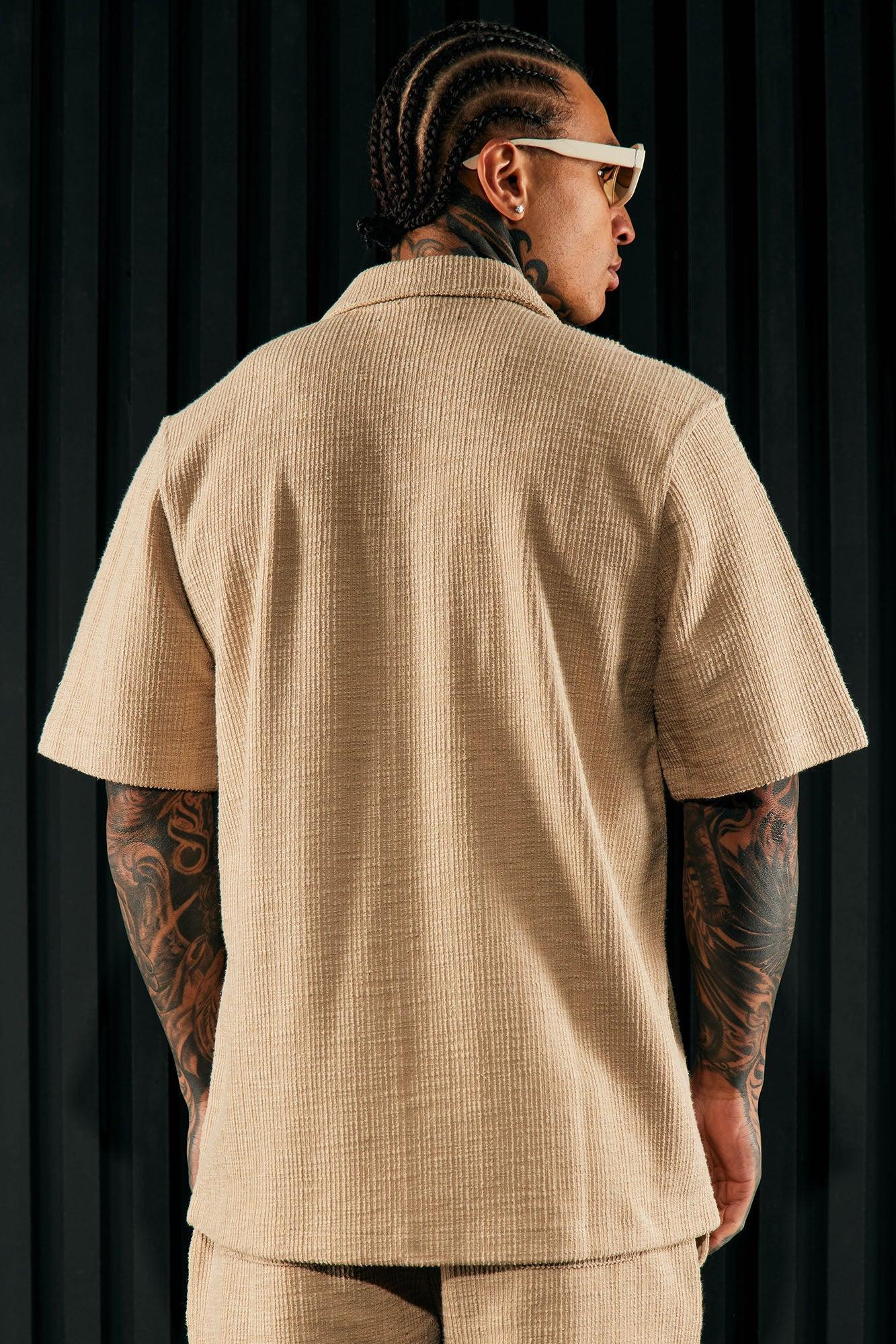 Dean Textured Short Sleeve Button Up Shirt - Tan Product Image