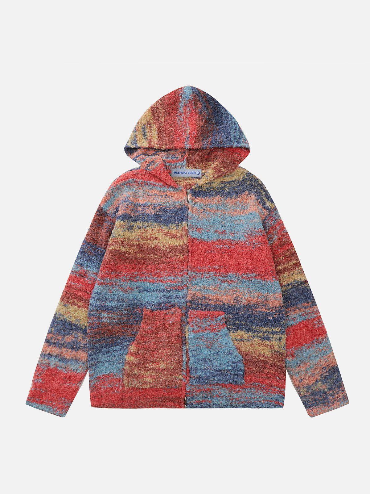 Aelfric Eden Color Blocking Stripe Wool Zip Up Hoodie Product Image