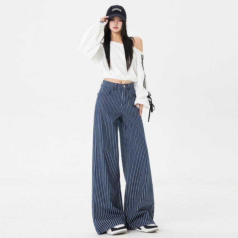 High Rise Striped Wide Leg Pants (Various Designs) Product Image