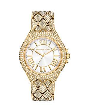 Michael Kors Womens Camille Crystal Three-Hand Pave Gold-Tone Stainless Steel Quilted Bracelet Watch Product Image