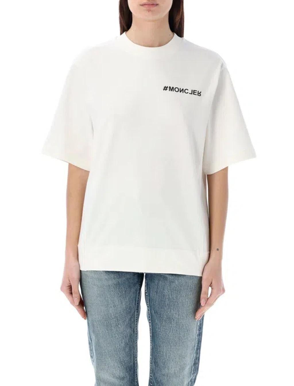 MONCLER Logo Printed Crewneck T-shirt In White Product Image