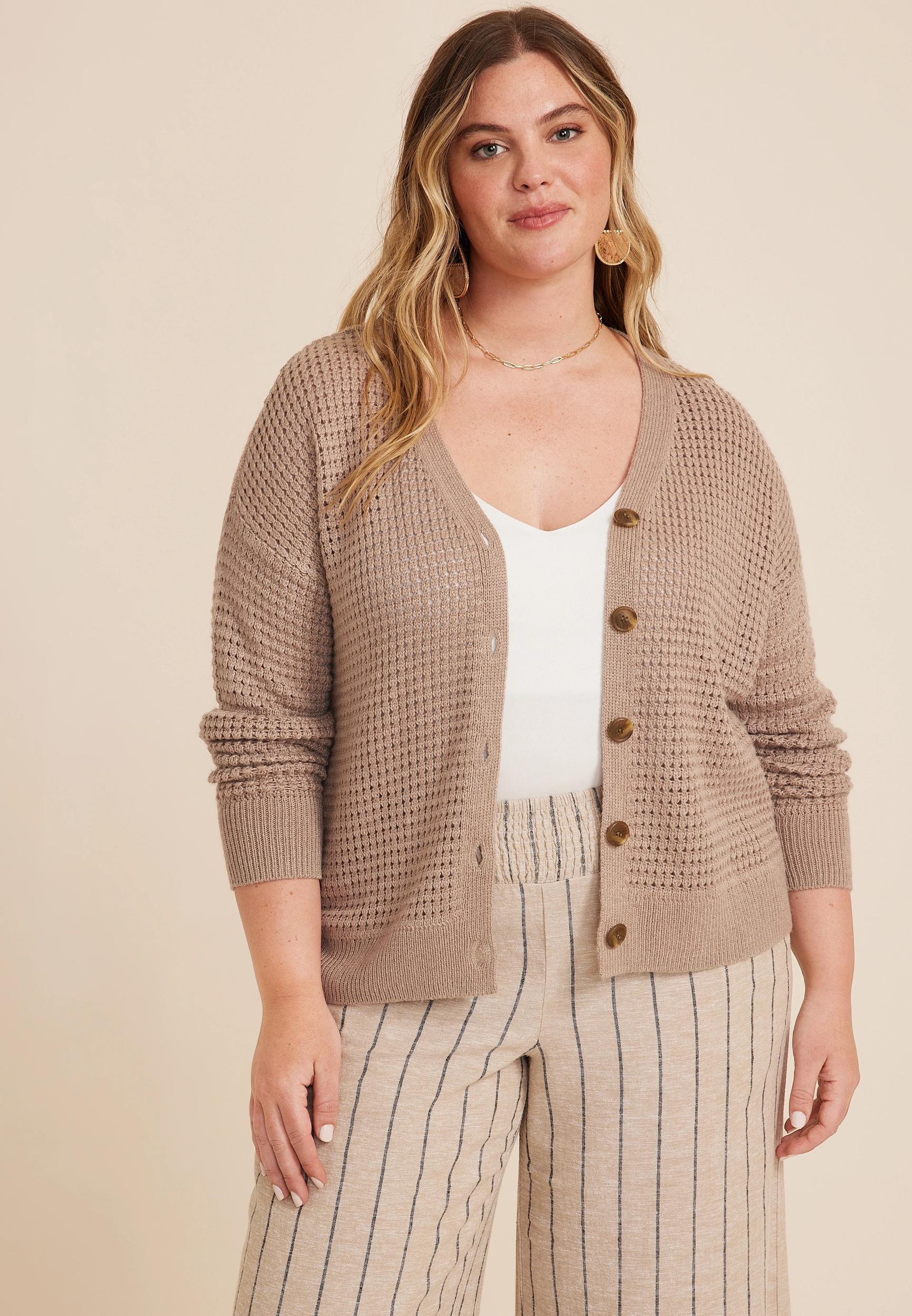 Maurices Plus Size Womens Mesh Button Front Cardigan Gray Size 4X Product Image