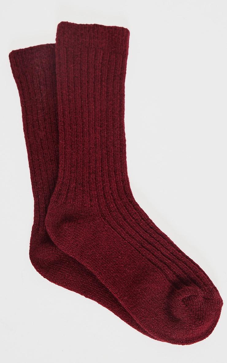 Burgundy Slouchy Thick Ribbed Socks Product Image