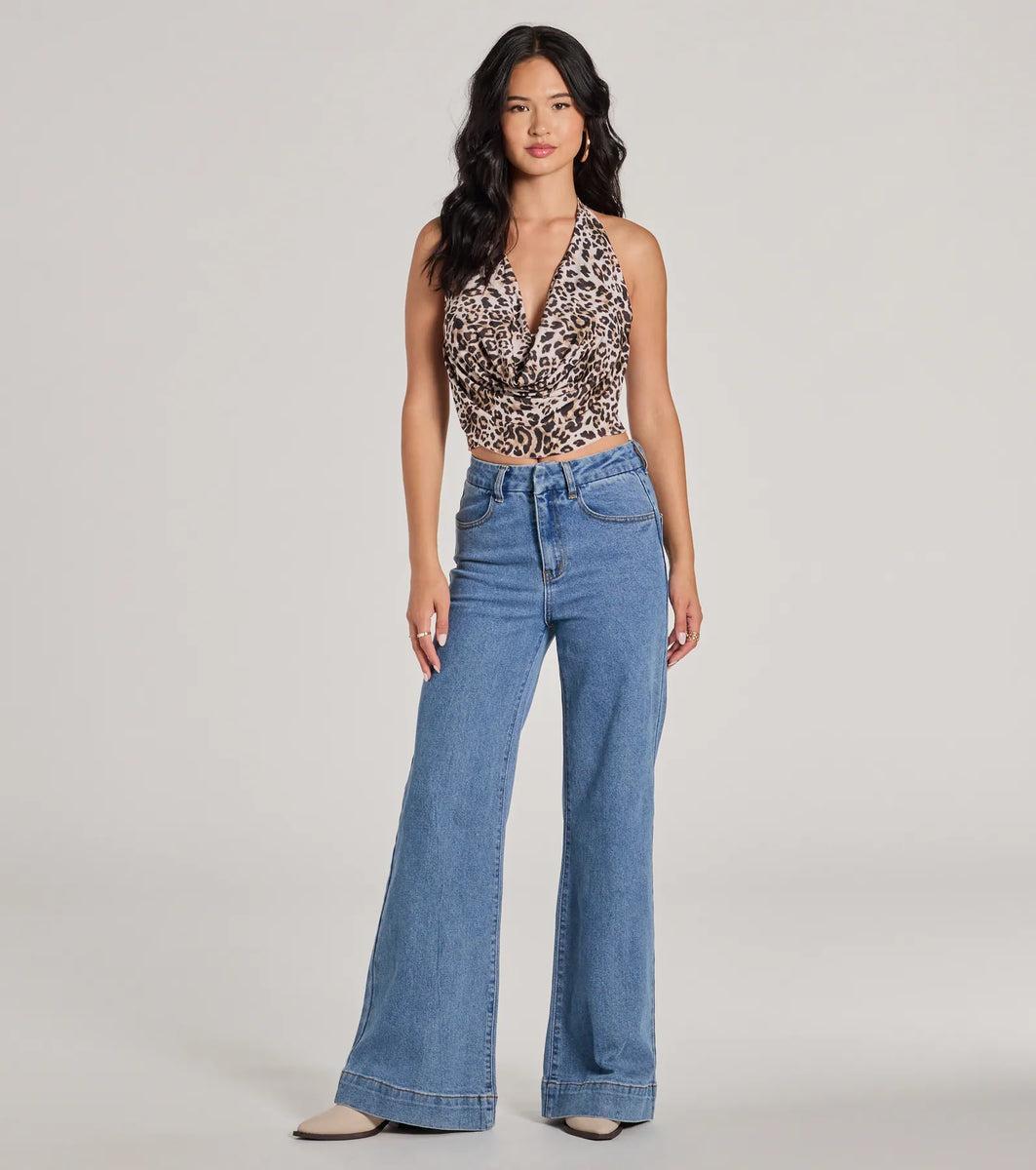 Prowlin Around Cowl Halter Leopard Crop Top product image