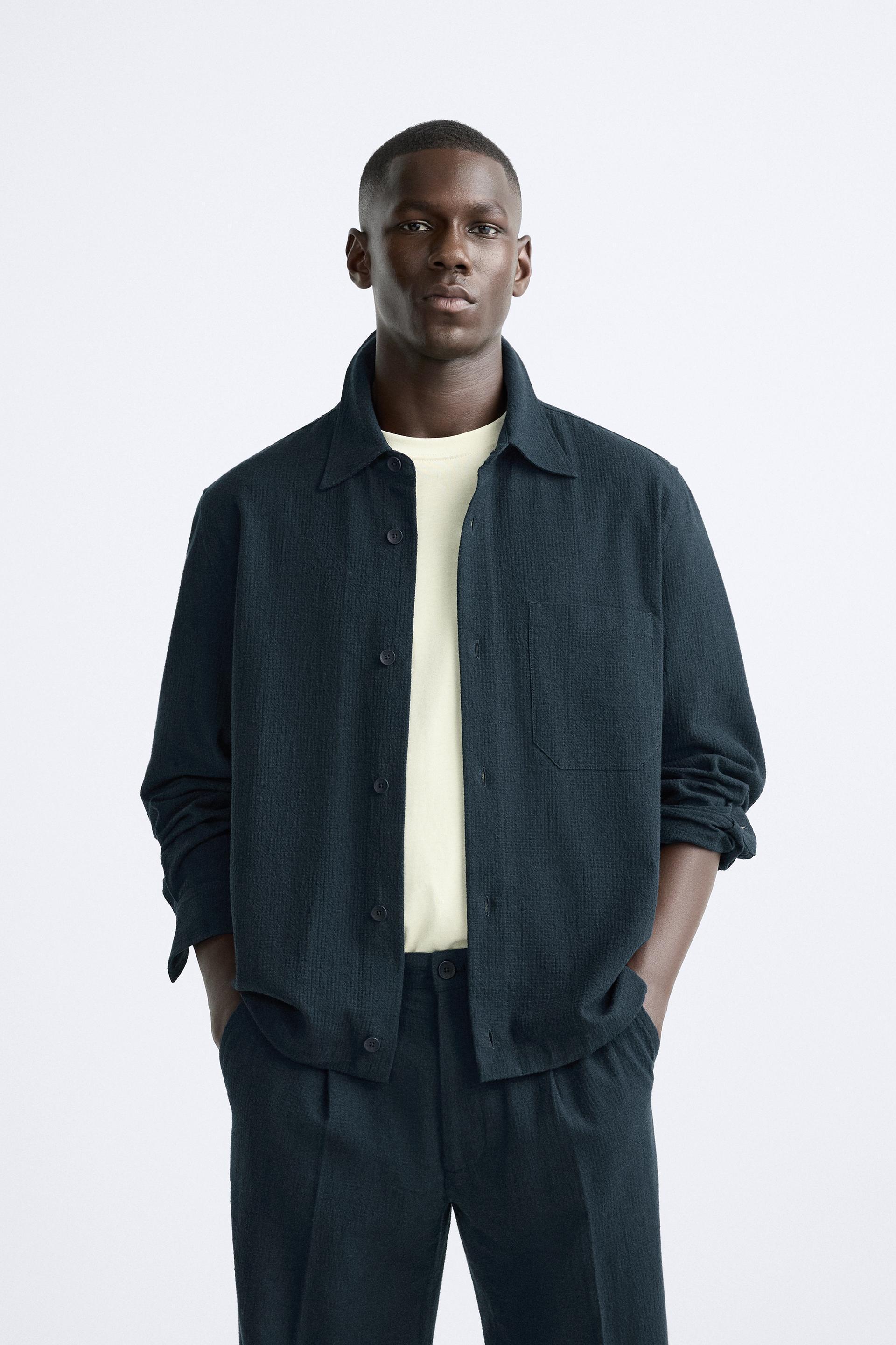 COTTON LINEN BLEND SEERSUCKER OVERSHIRT Product Image