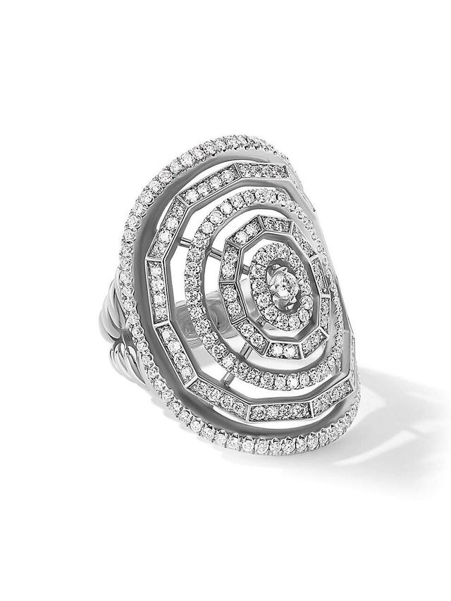 Womens Stax Statement Ring In 18K White Gold With Full Pav Diamonds Product Image