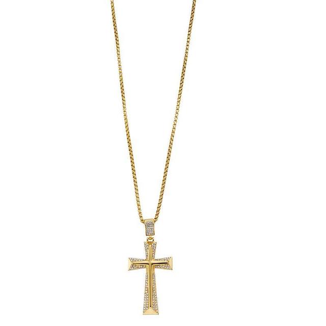 Mens Gold Tone Ion-Plated Stainless Steel Crystal Cross Pendant Necklace Product Image