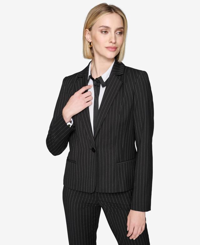 Karl Lagerfeld Paris Womens Pinstriped One-Button Blazer - Blk Product Image