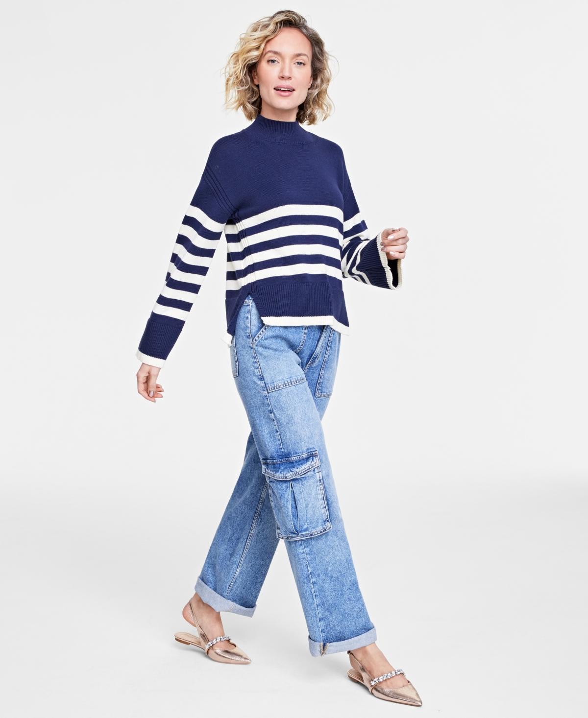 On 34th Womens Mock Neck Sailor-Stripe Sweater, Created for Macys Product Image