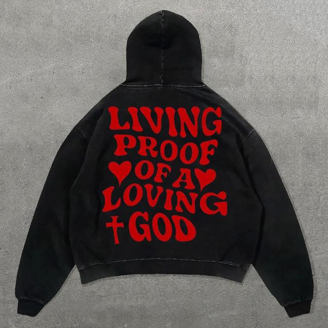 Sopula Living Proof Of A Loving God Print Graphic Acid Washed Oversized Hoodie Product Image