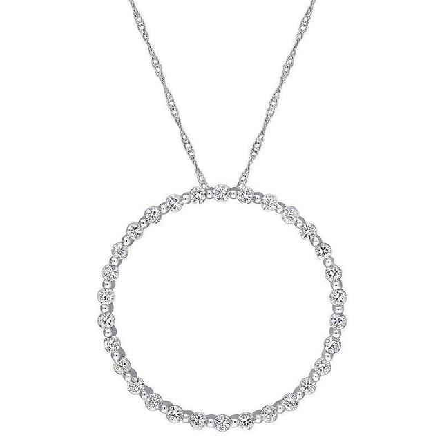 Stella Grace 10k White Gold White Sapphire Circle Pendant Necklace, Womens 10k Gold Product Image