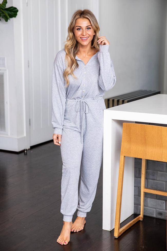 Under Montana Skies Heather Grey Knit Long Sleeve Jumpsuit FINAL SALE Product Image