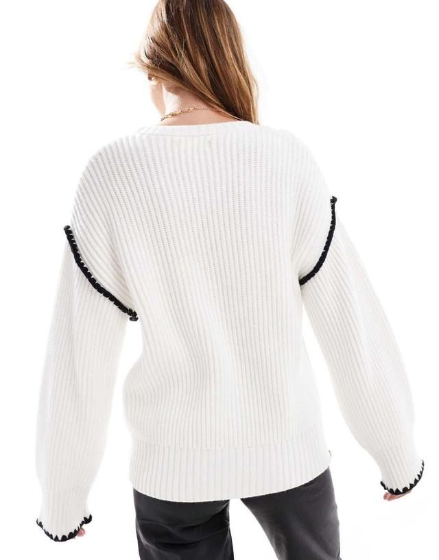 4th & Reckless contrast stitch dropped shoulder sweater in cream Product Image