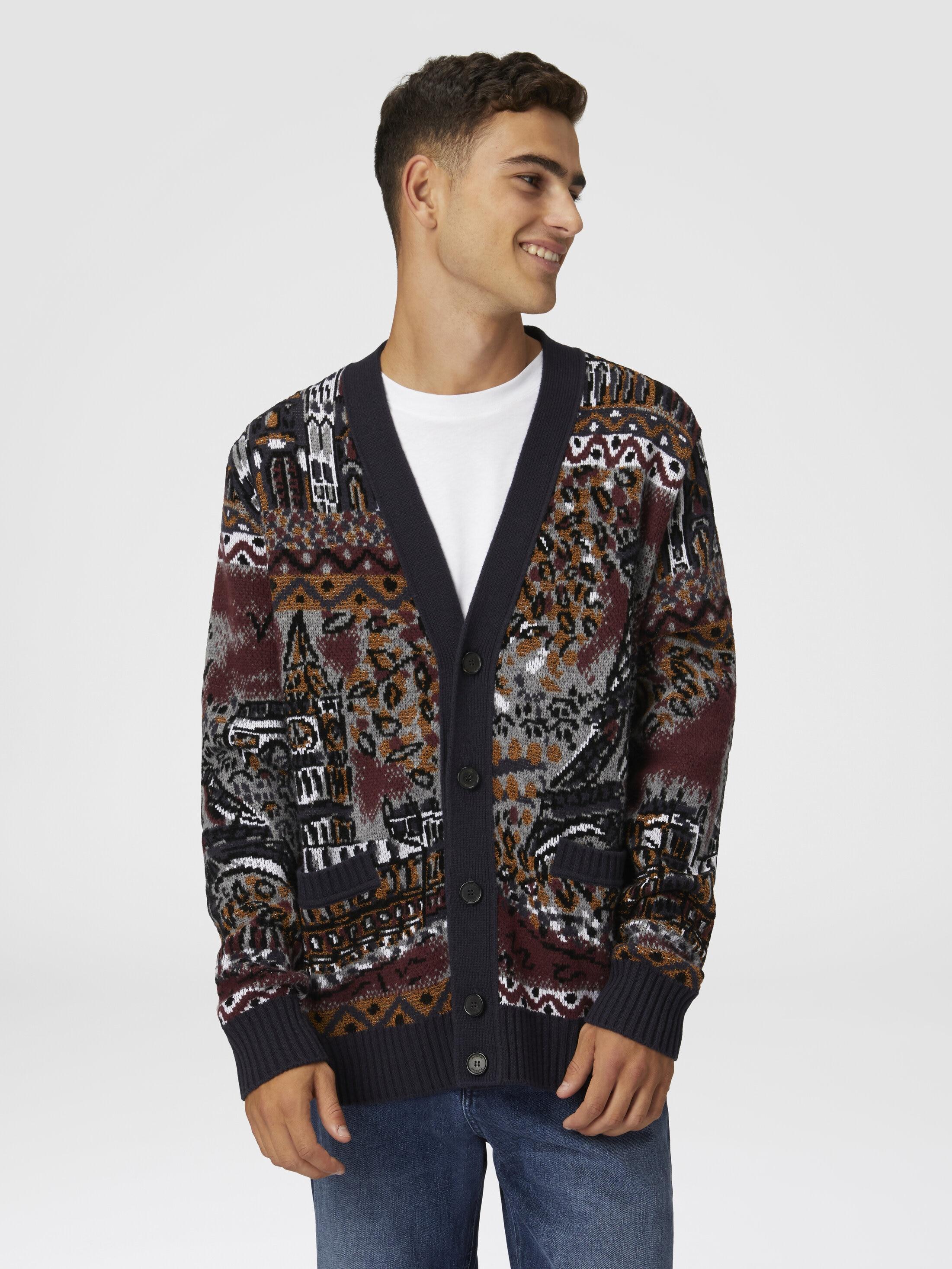 Jacquard wool-blend cardigan with postcard motif Product Image