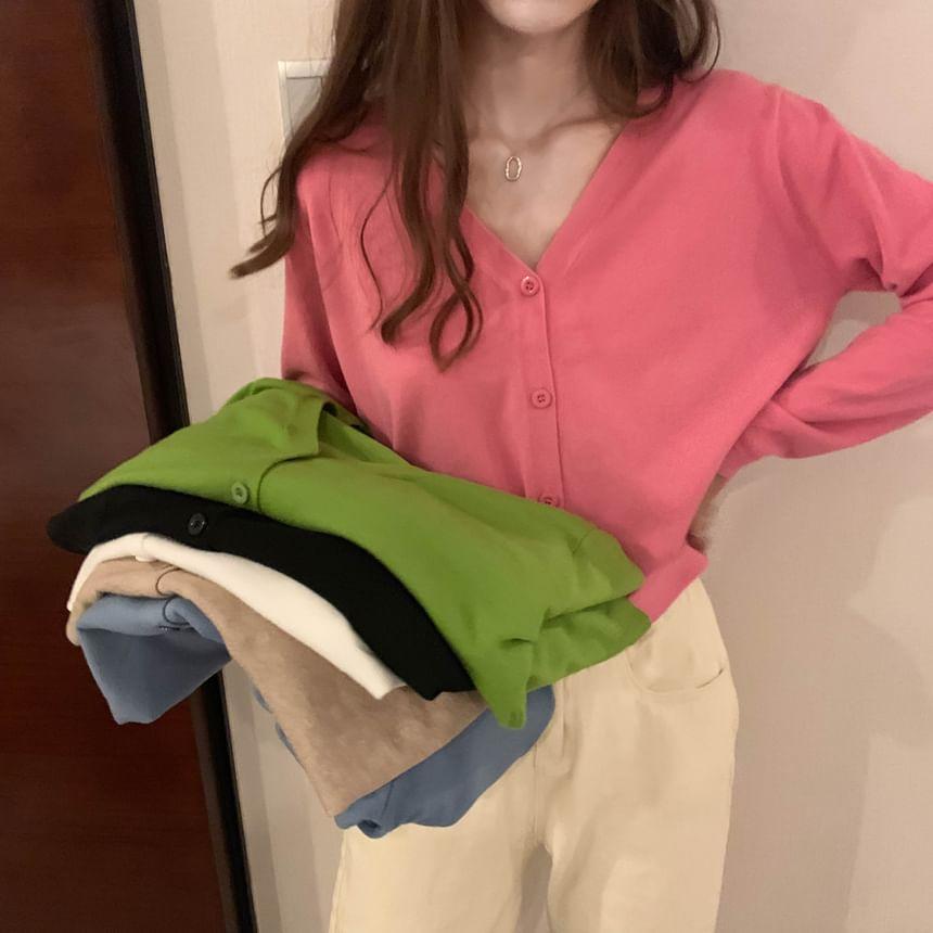 V-Neck Plain Cardigan Product Image