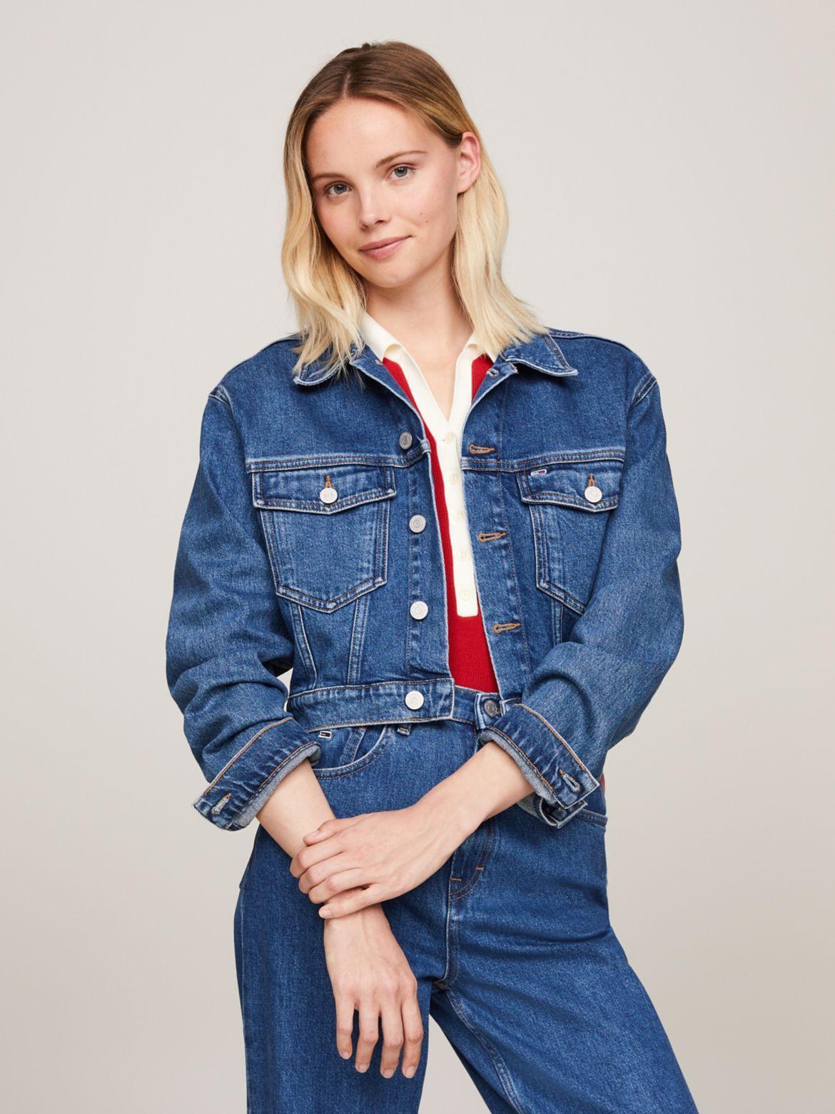 Tommy Jeans Womens Claire Cropped Denim Flag Jacket Product Image