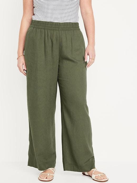 High-Waisted Linen-Blend Wide-Leg Pants Product Image