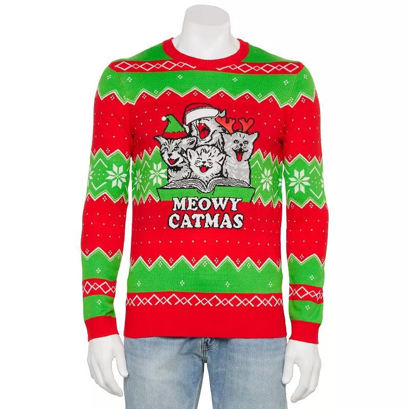 Mens Meowy Catmas Graphic Intarsia Sweater Product Image