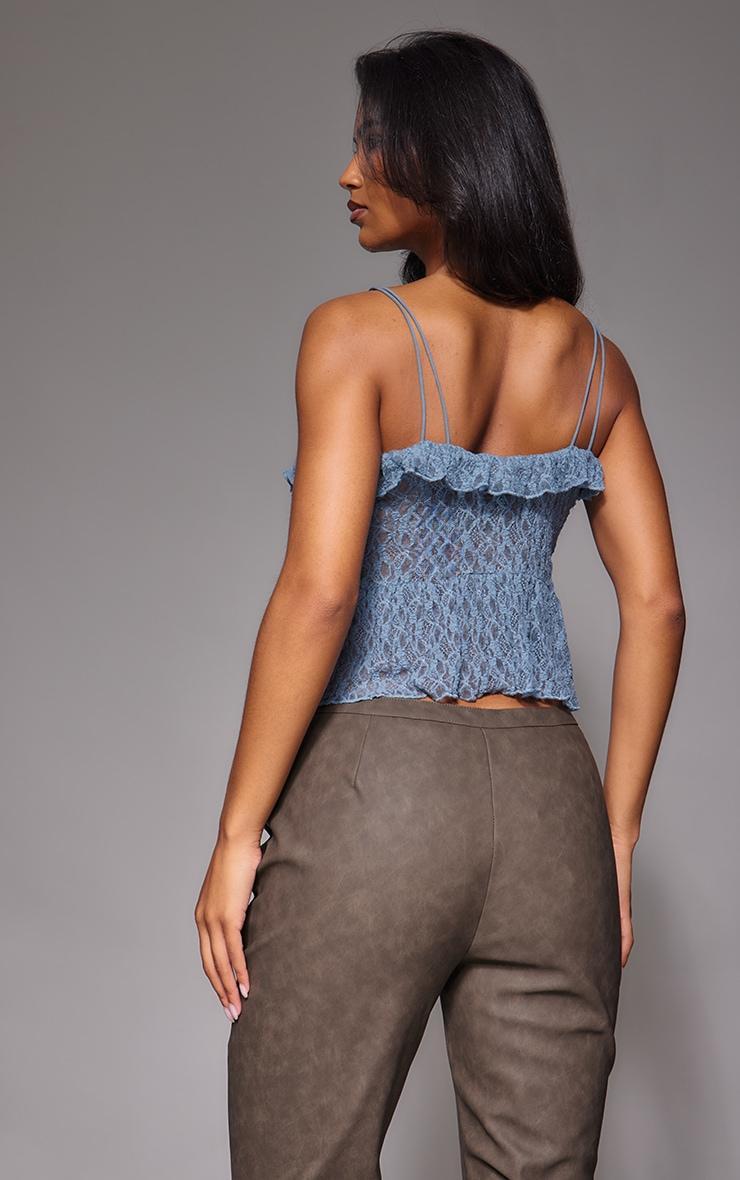 Blue Lace Ruffle Double Tie Strappy Top Product Image