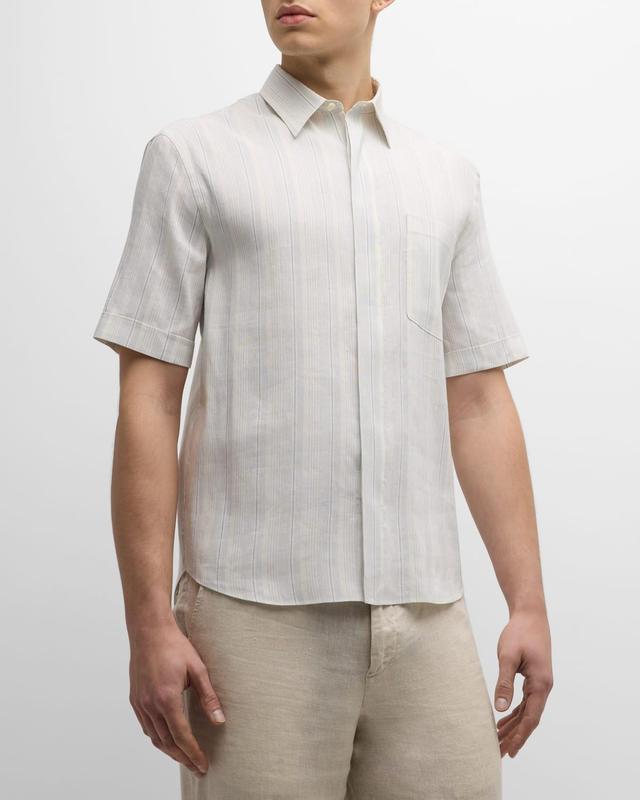 Mens Linen-Silk Stripe Short-Sleeve Shirt Product Image