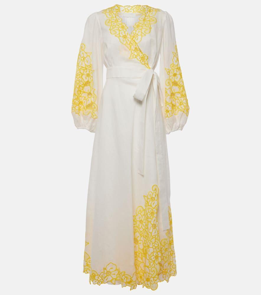 ZIMMERMANN Golden Embroidered Linen Maxi Dress In Neutrals Product Image