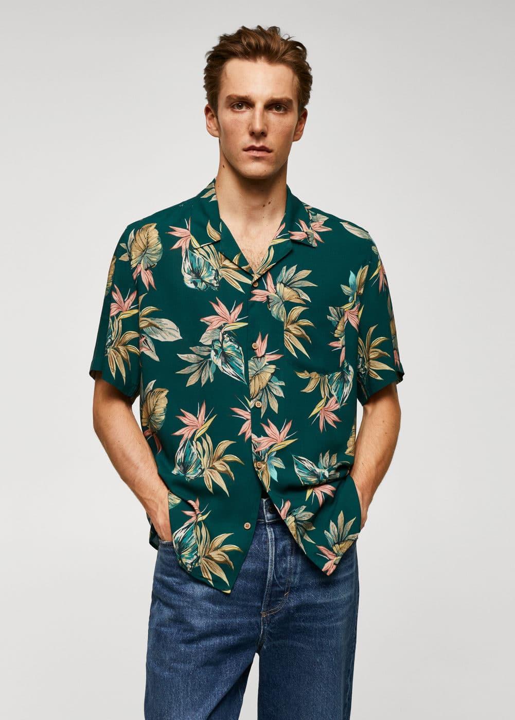 MANGO MAN - Regular-fit Hawaiian-print shirt greenMen Product Image