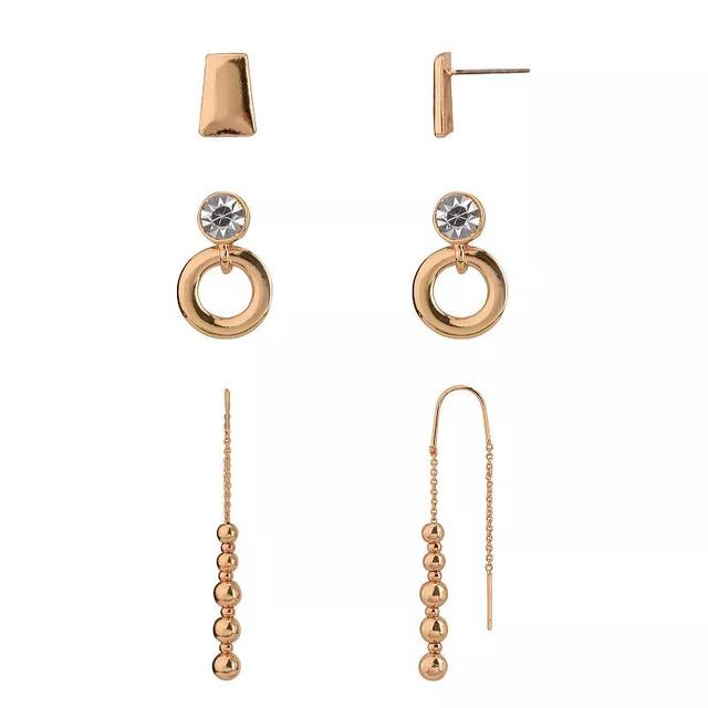 Gold Tone Trio Earring Set, Womens, None Product Image