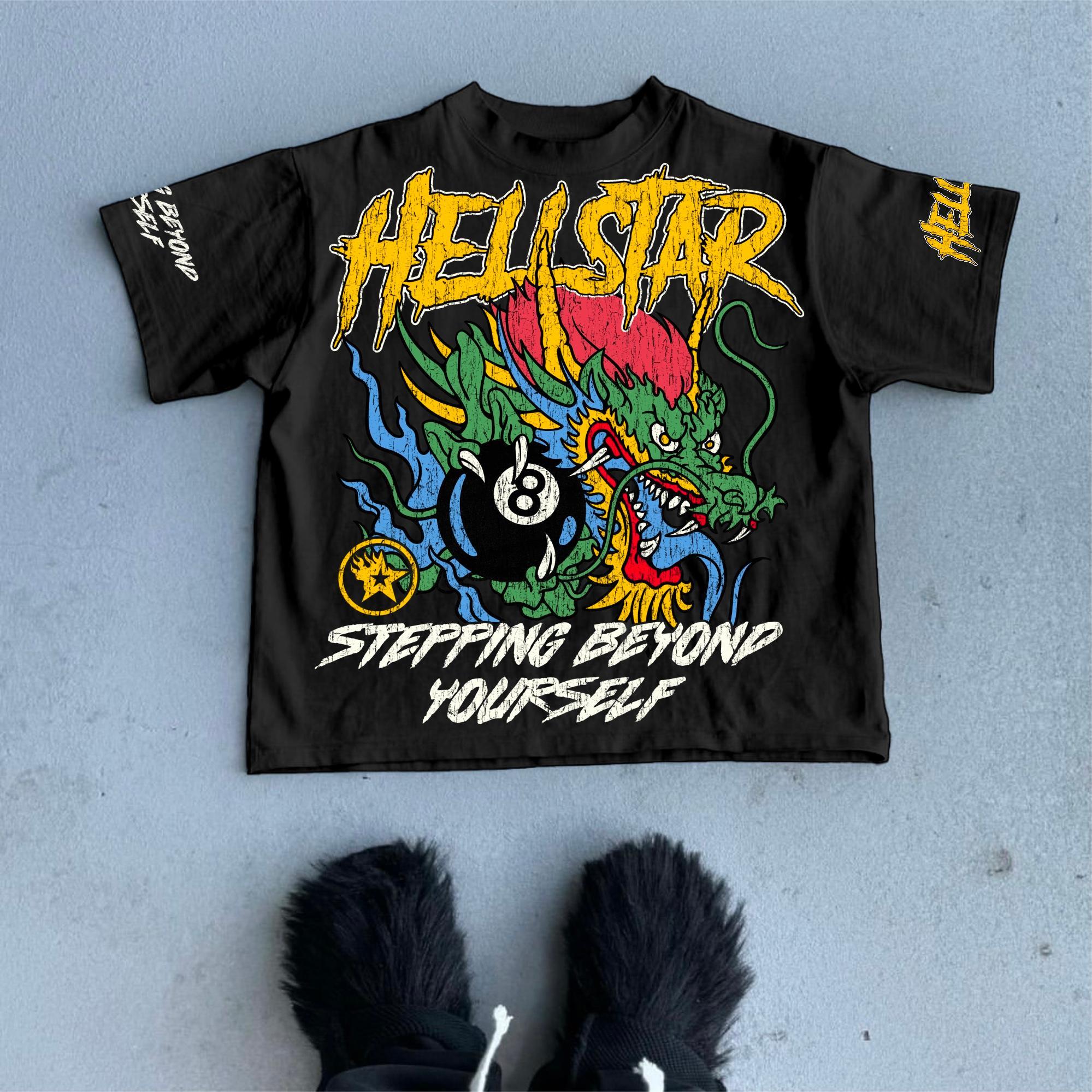 Casual Hellstar-Black 8-Dragon Graphics Cotton T-Shirt Product Image