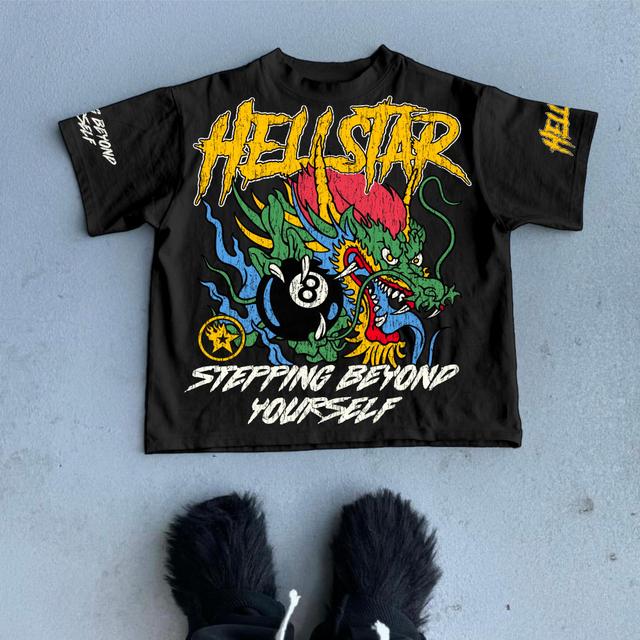 Casual Hellstar-Black 8-Dragon Graphics Cotton T-Shirt Product Image