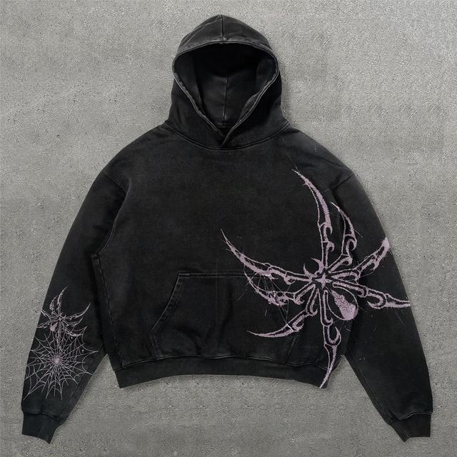 Spider Graphic Acid Washed Oversized Hoodie Product Image